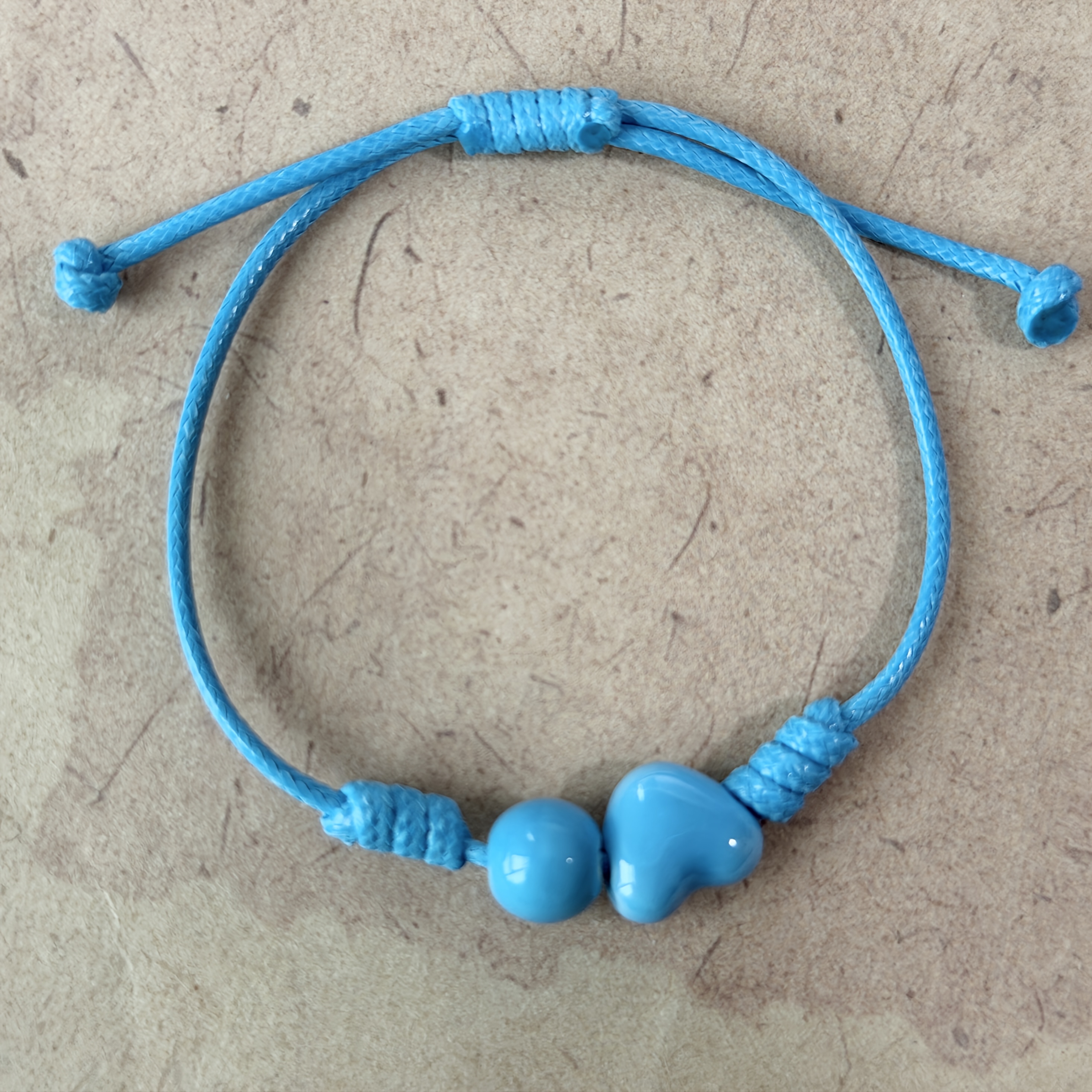 Women's Handmade Ceramic Green Heart Bracelet, Adjustable Length