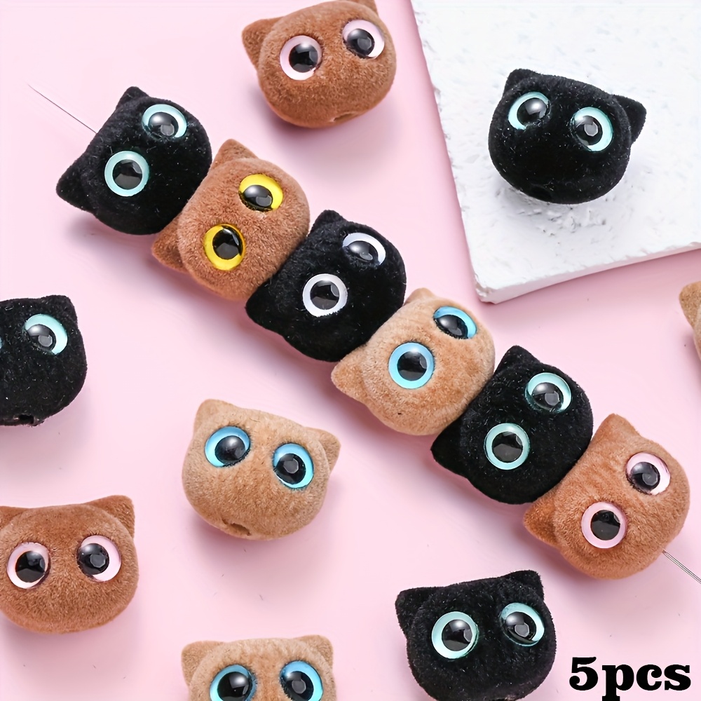 Image of Set Of 5 Black Acrylic Cat Beads Measuring 17*19mm, Perfect For Jewelry Such As Earrings, Bracelets, And Keychains