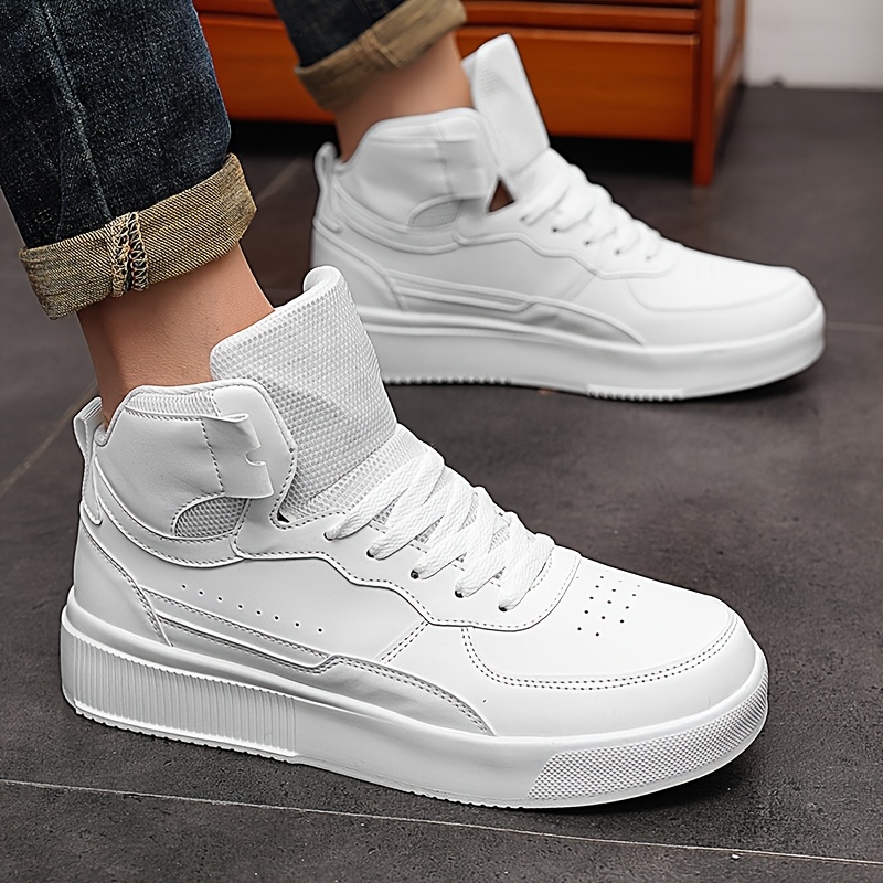 Men'S High-Top Casual Sneakers - Black & White Two-Tone Design, Lace-Up, Comfortable EVA Sole, All-Season Versatile Footwear for Everyday and Outdoor Activities