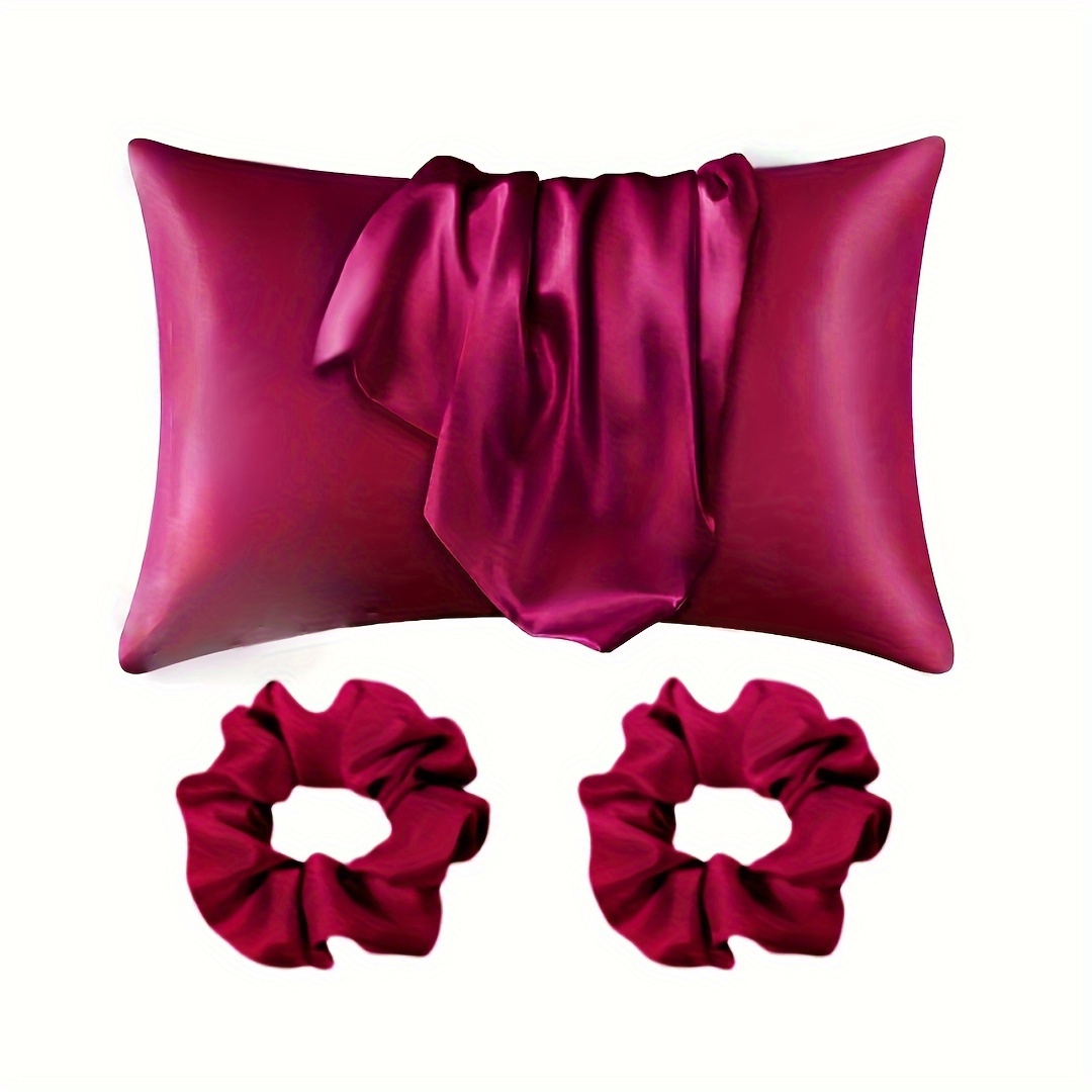 

4pcsset Solid Color Artificial Silk Anti-hair Frizz Hair Ring 2pcs+ Salin Cloth Hotel Home Washable Envelope Pillow Case 2pcs Set