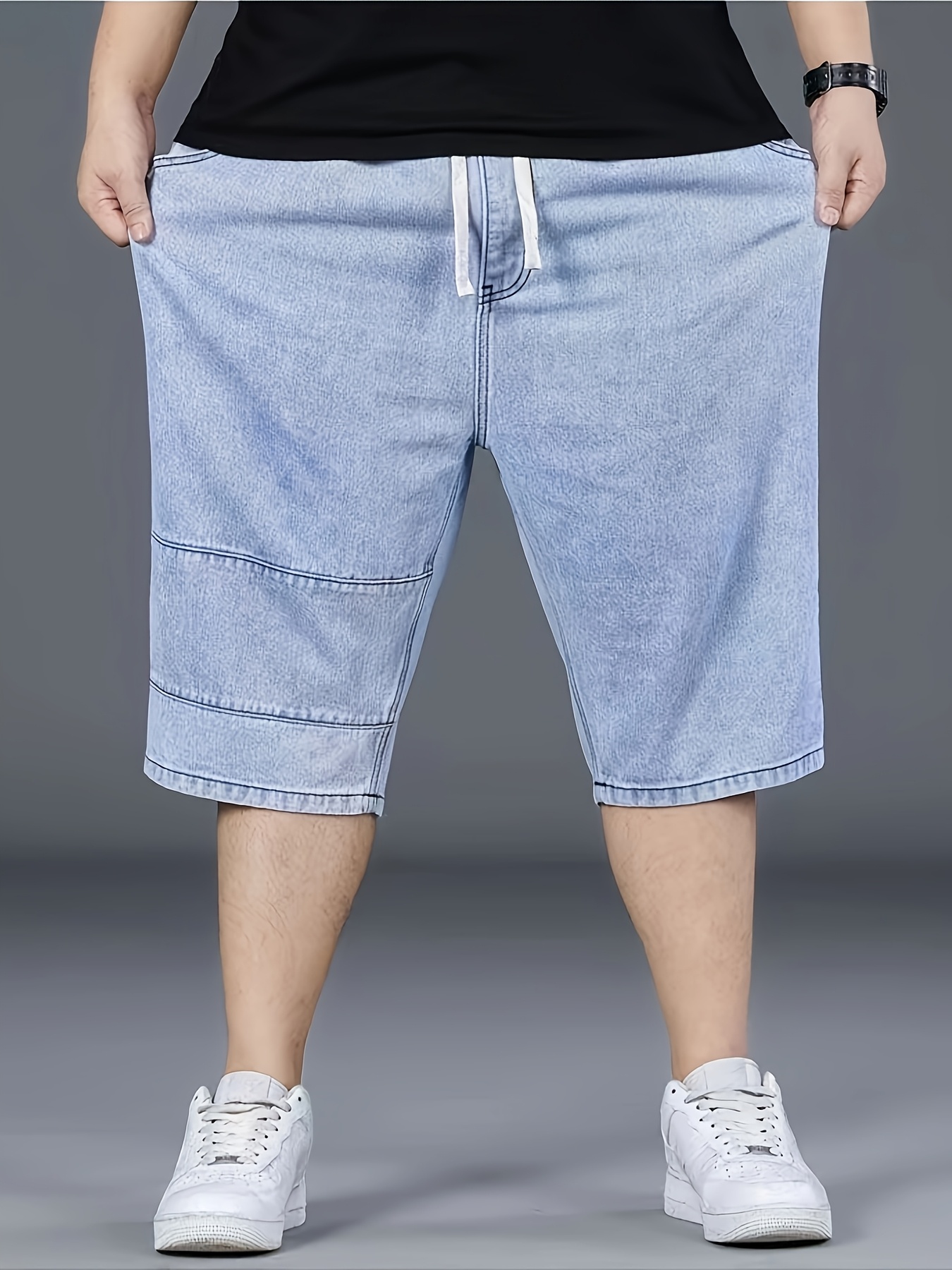 mens plus size denim shorts loose fit big tall elastic Temu Oman