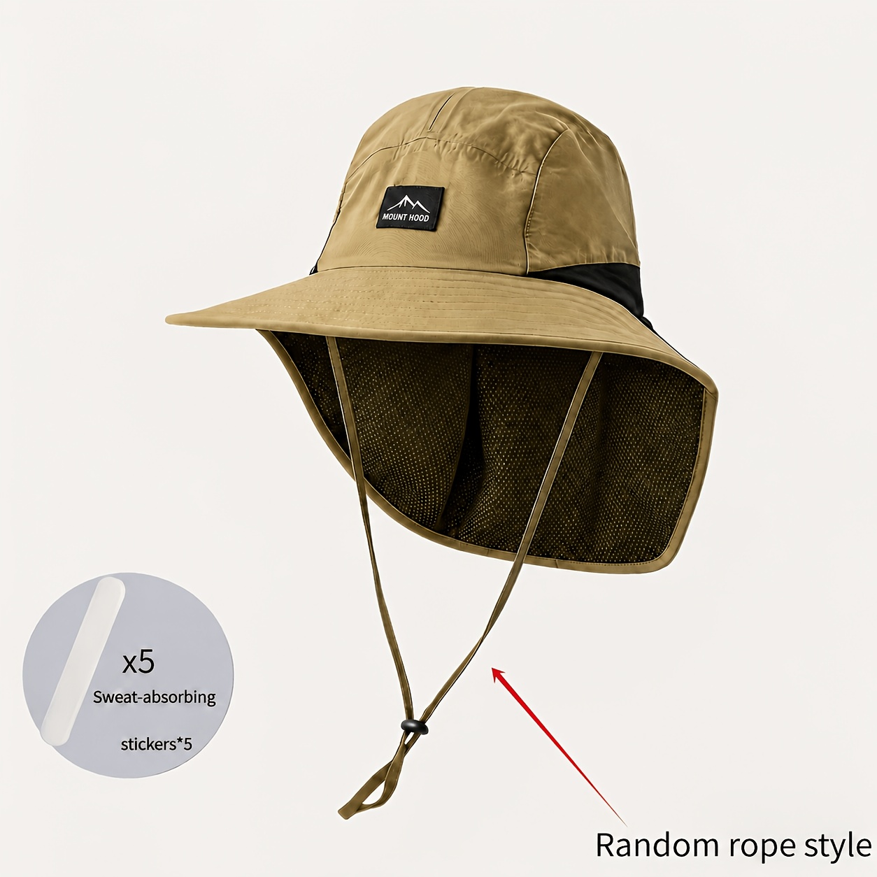 Image of 6pcs (hat And Sweat Pads X5) Men's Outdoor Hat, Unisex Wide Brim Quick-dry Panama Hat Outdoor Fisherman Hat, Random Rope Style Mesh Breathable Dad Hat With Fisherman Hat