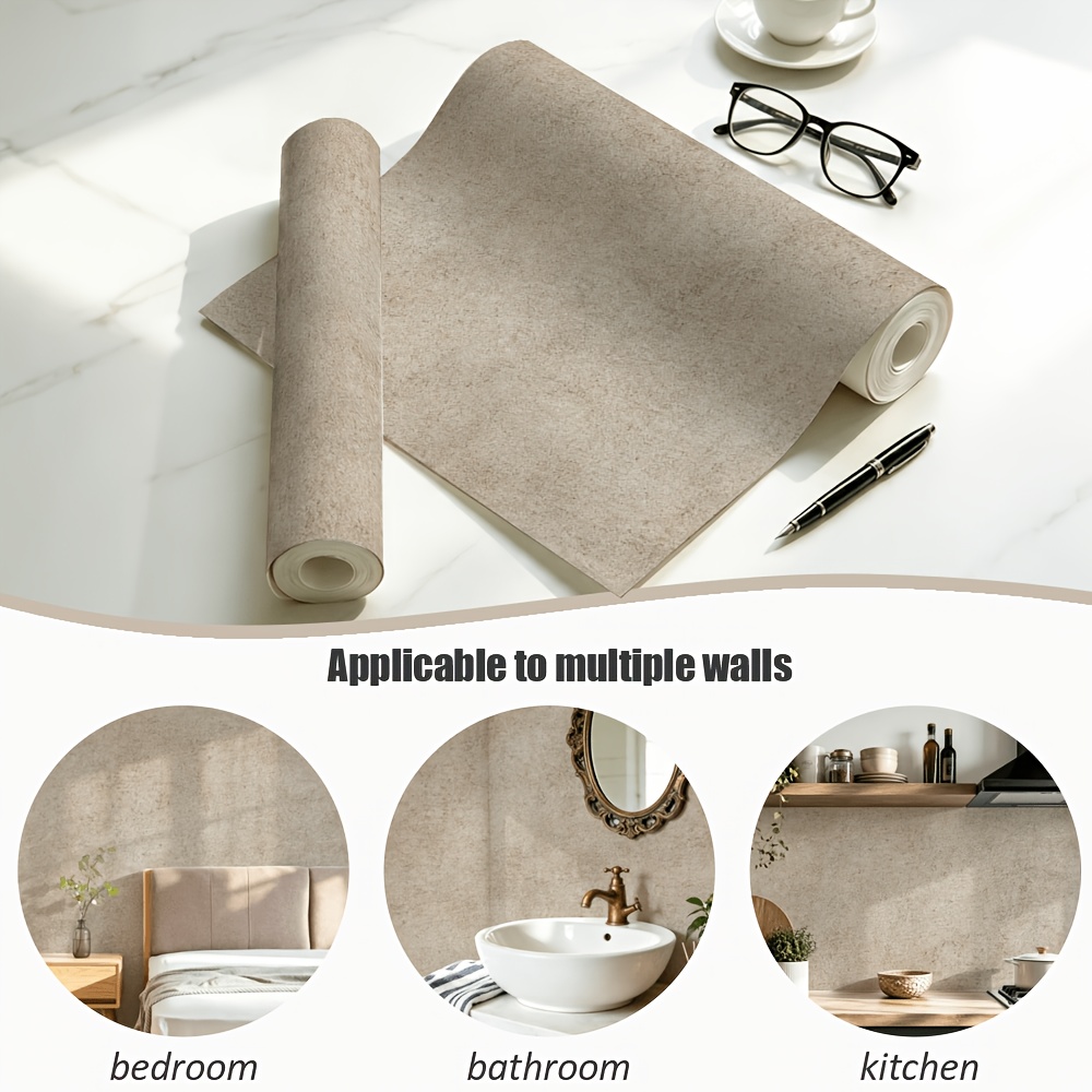 TEMU 1 Roll Beige Sandstone Texture Self-adhesive Wallpaper, Removable Self-adhesive Sticker, Rough Cement Texture Film, Suitable For Bedroom, Living