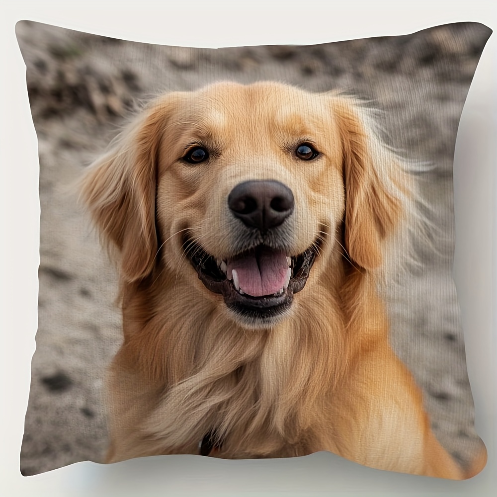 TEMU Housse de coussin 1 pièce Golden Retriever, impression 2D à plat, fibre de polyester douce, fermeture à glissière, lavable en machine,