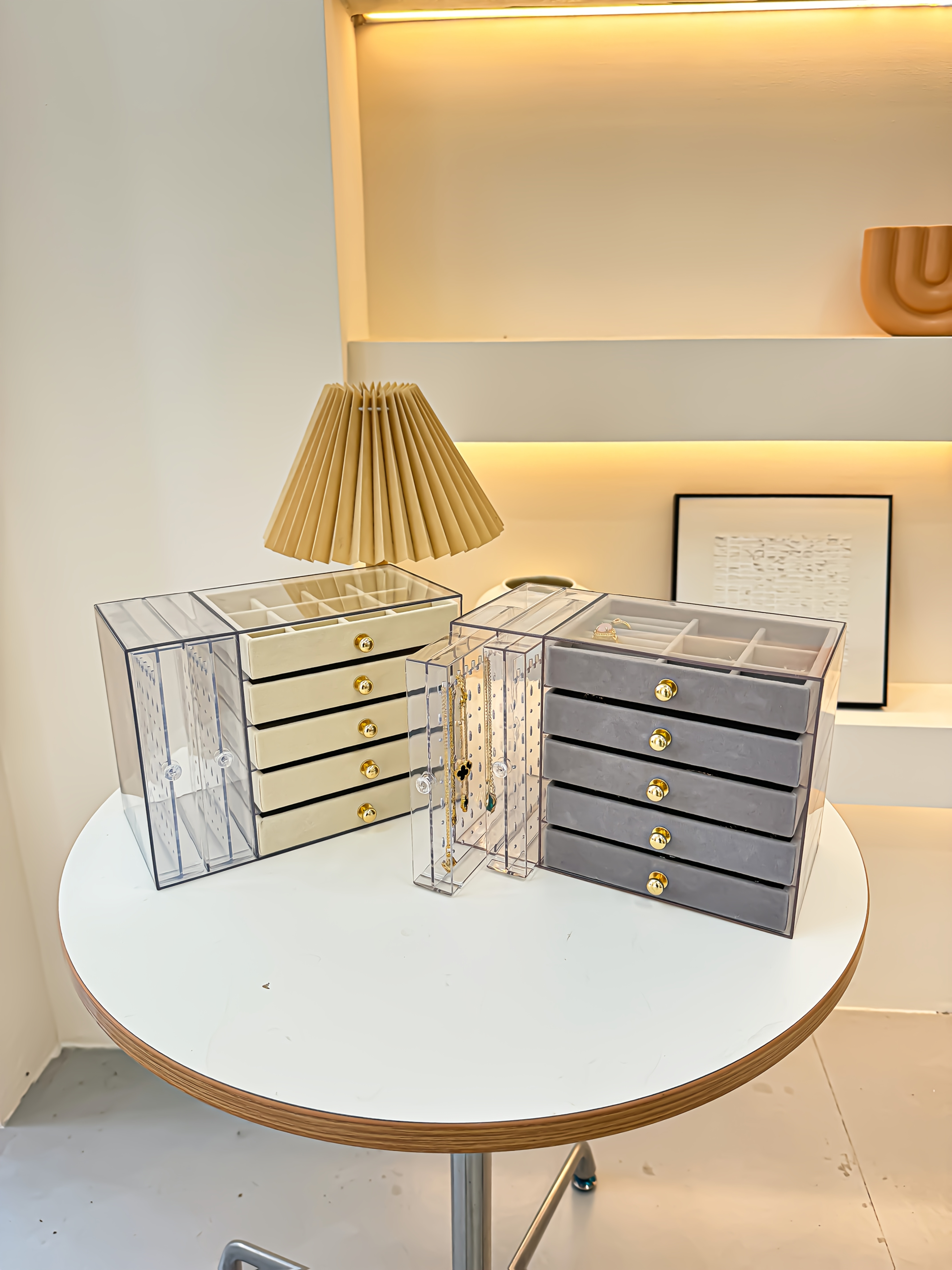 1pcjewelry boxes organizers high end jewelry box transparent large capacity jewelry storage box necklace display stand exquisite drawer style earring stud ring necklace and bracelet storage box multi functional jewelry box exquisite box Product details 0