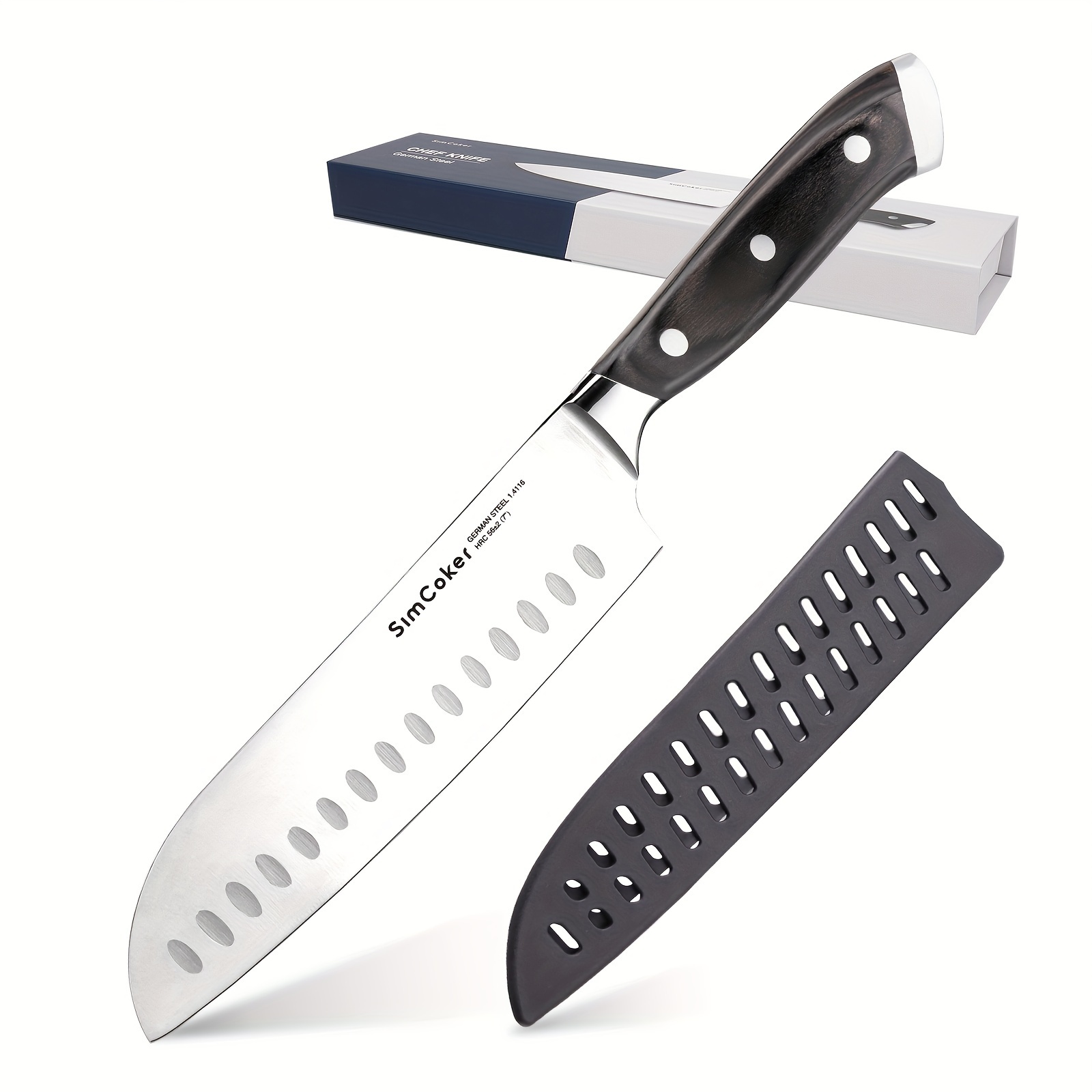 

Santoku Knife 7 Inch, Cutting Knife, Sharp Kitchen Knives With Sheath, German High Carbon Stainless Steel En1.4116, Chef Knife With Ergonomic Pakkawood Handle