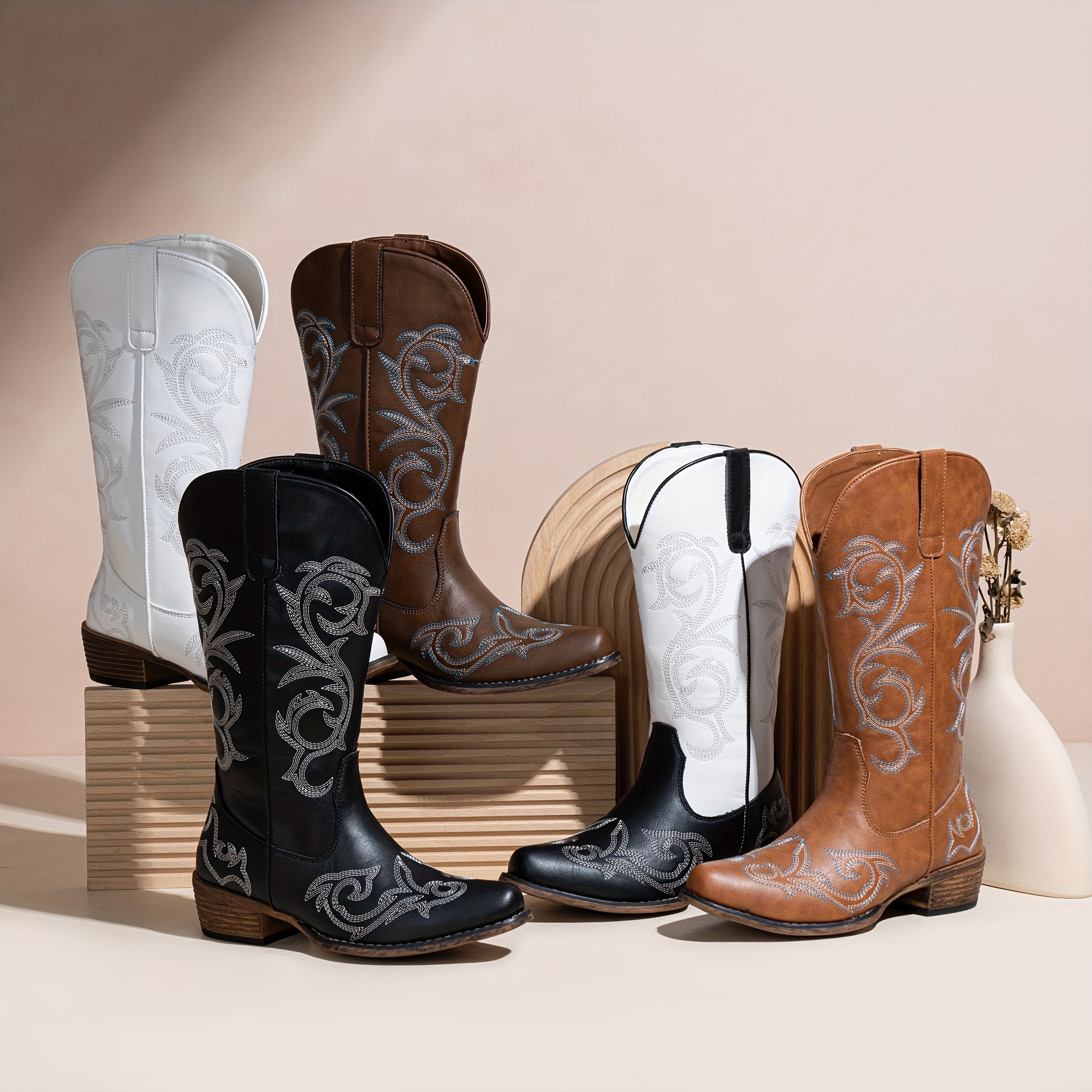 botas vaquero mujer botas vaquera punta redonda mujer botas Temu