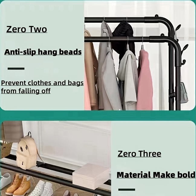 popular   stainless steel multi functional wardrobe clothes rack space saving design easy assembly with shelves and hooks portable clothing rack for balcony dorm bedroom Product details 17