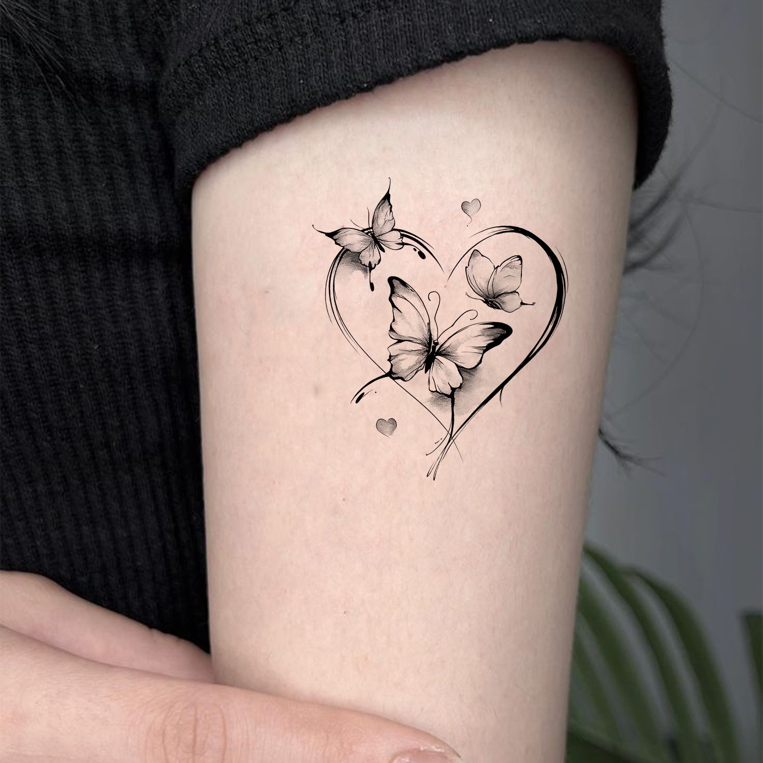 12 Tattoo-Schablonen Set – Herzschlag, Schmetterling, Feder, Löwenzahn, Schrift