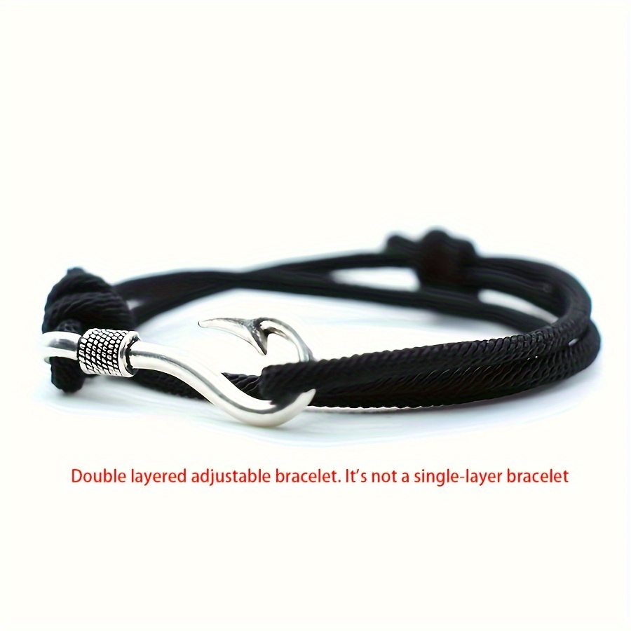 TEMU Pulsera de Anclaje con Gancho y Pescado Plateada, Capa, Ajustable en Cuerda Milanesa. Accesorio para Hombres Mujeres. Regalo Náutico: Joyería