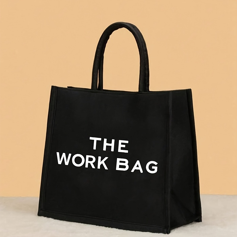 

1pc "the Work Bag" Stylish Tote Bag – Large Capacity, Waterproof, Portable Beach & Shopping Bag With Zipper Closure, Black, Unisex Or Travel, Shopping Tote Bag | Bag | Waterproof Tote