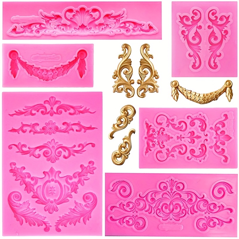 

6pcs Baroque Scroll Silicone Molds Set - Vintage Lace & Flower Designs For Fondant, Gummies, Cookies, Chocolates & Cupcake Toppers