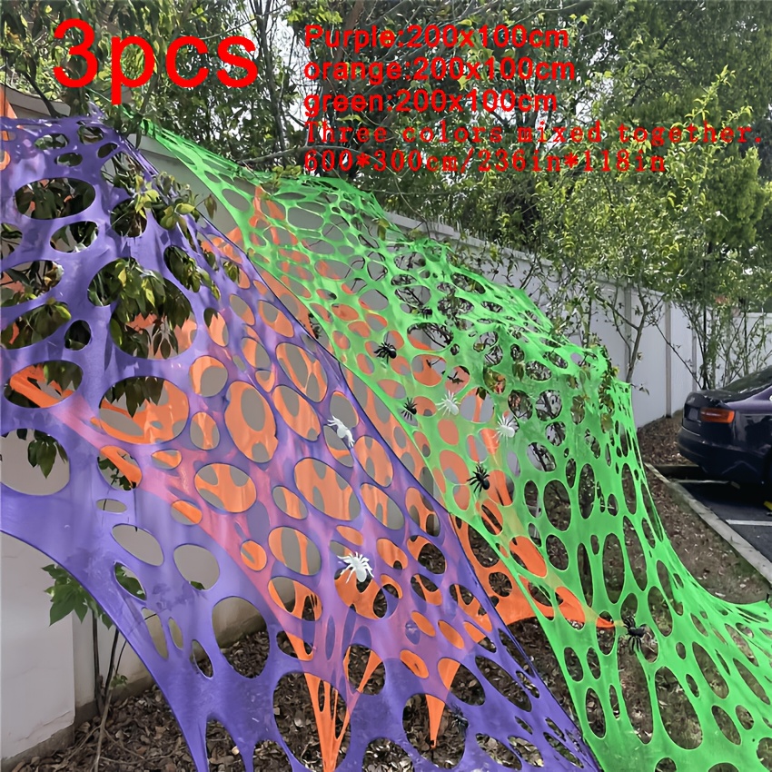 TEMU 3-color Assorted 600x300cm Enormous Web Outdoor Decor, Elastic Horror Web Decoration, Fabric, Holiday Party Decor Christmas, Halloween