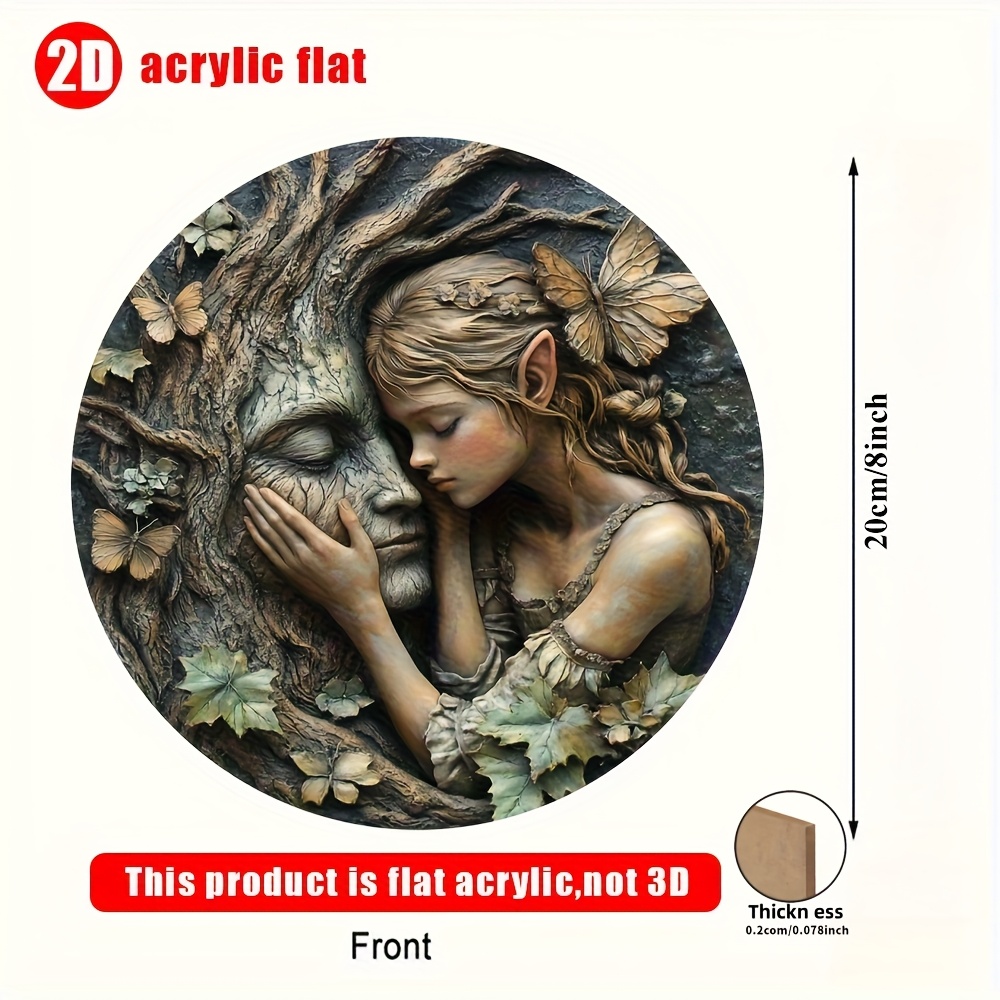 E-shop 2D Flach, Böhmische und Baumgeist Acryl Wandkunst, 8X 8 Zoll Gartendekoration mit Schmetterlingen, Mehrzweck Heim- und Raumplakette, Böhmischer