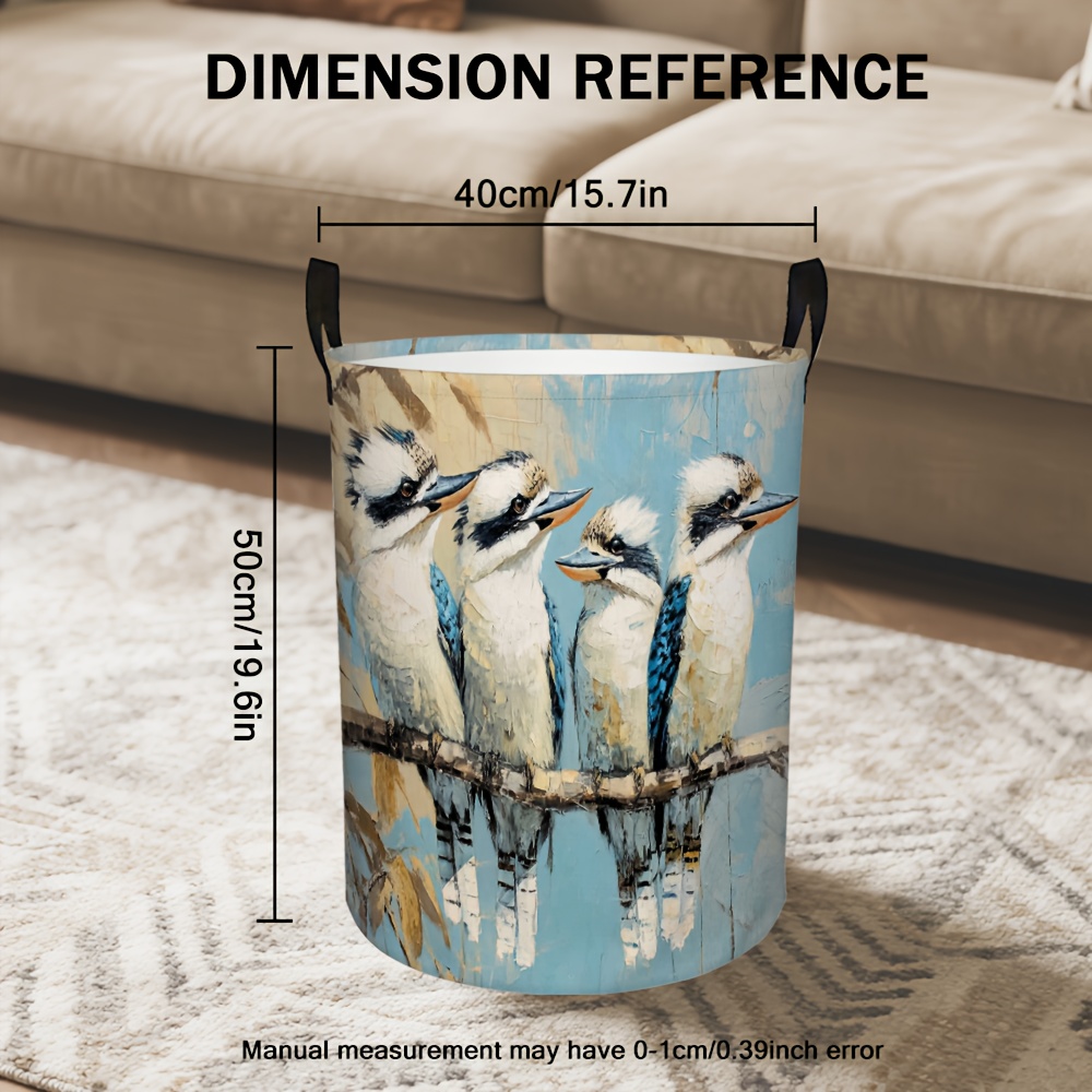 TEMU 1pc Bird Print Foldable & Collapsible Laundry Basket With Sturdy Handles - Australian Wildlife Hamper Suitable For Bedroom, Bathroom, Dorm, '