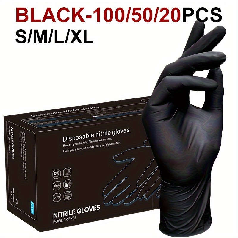 

/100pcs/bag, Disposable Nitrile Gloves, Tattoo, , Catering, , Pet Care, Household Cleaning Gloves, Waterproof, Dust And Stain Resistant Disposable Gloves - Black