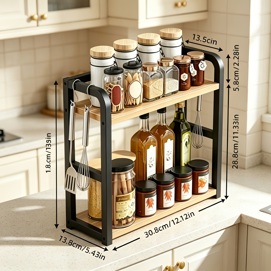 TEMU Heavy-duty Storage Rack With Portable Hook | Carbon Steel Countertop Seasoning Rack, Design, Suitable For Cabinets, , Home Storage, Student