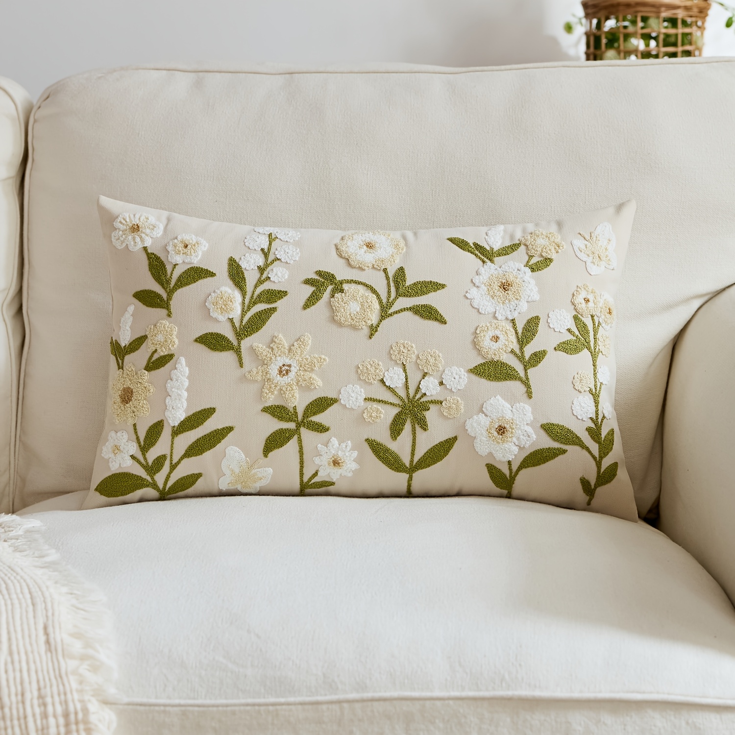 TEMU 1 Decorative Pillowcase Made Of Polyester Canvas Featuring Spring Floral Designs And Butterflies, With Embroidery On . Ideal For Enhancing The