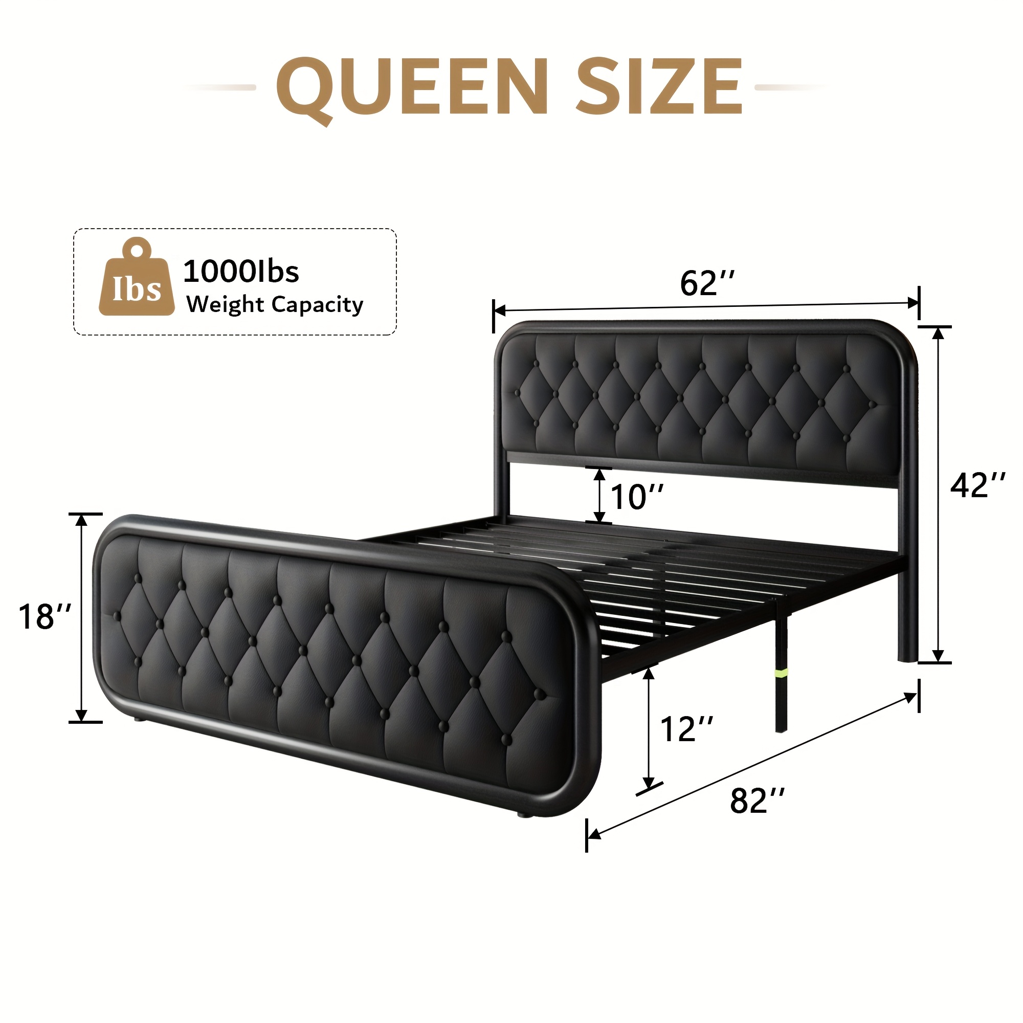 Metal Bed Frame, Platform Bed Frame with Faux Leather Headboard, Heavy-Duty Thicker Metal Steel Slats Support, 12'' Under-Bed Space, Easy Assembly - Image 6