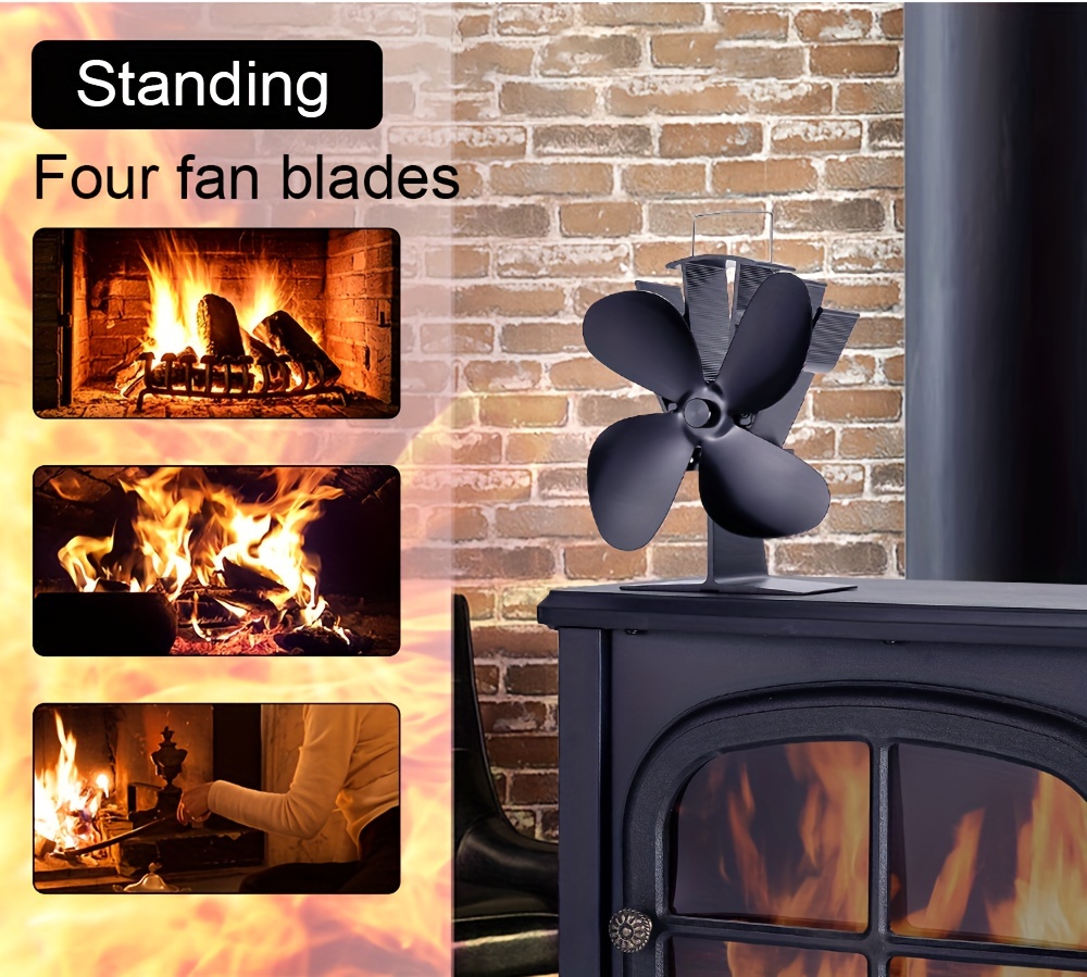 1pc   4 blade aluminum heat powered fireplace fan for wood stove portable no electricity needed     heat distribution   multiple components details 1