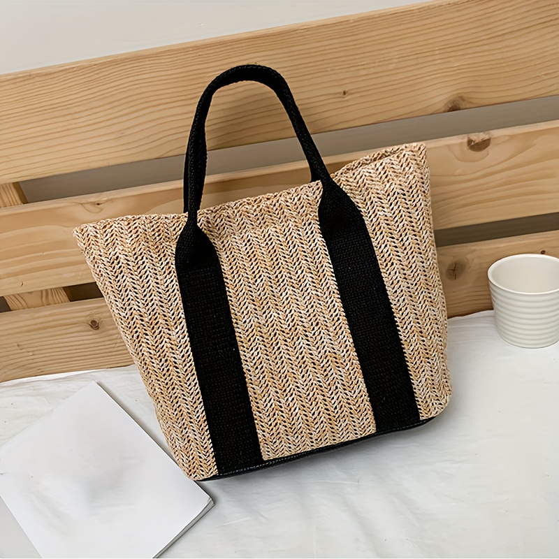TEMU 1 sac fourre-tout élégant avec nom personnalisé tissé, grand sac de plage en tissu avec fermeture à boucle, idéal pour d'été, mariage, cadeau de