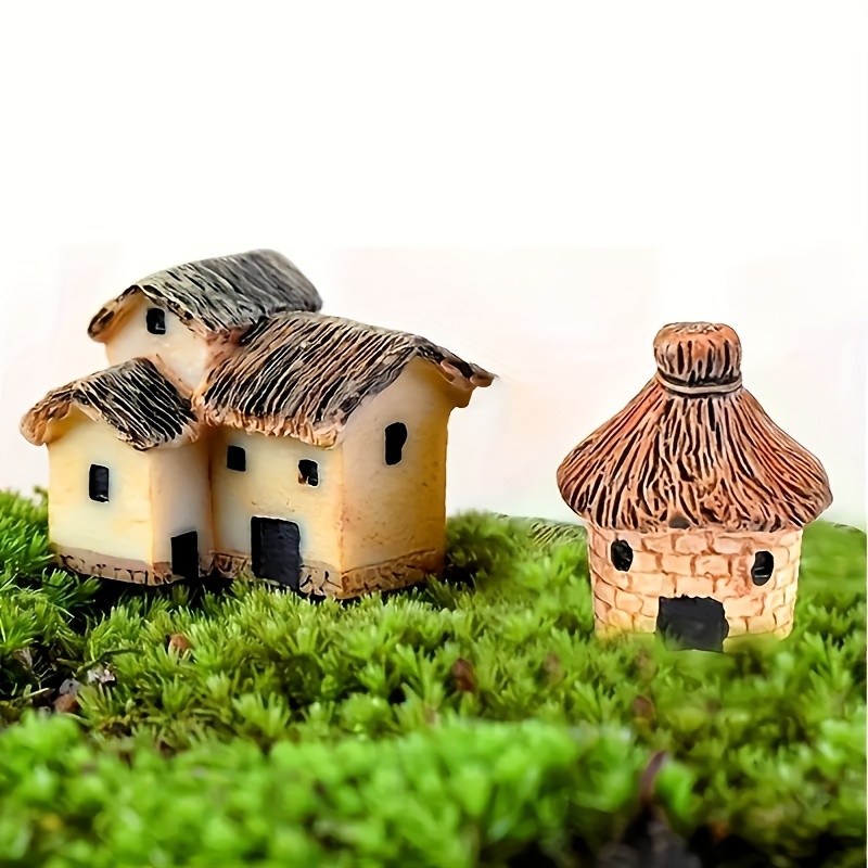 

6pcs Vintage Miniature House Resin Statues Set - Ideal For Diy Fairy Gardens, Succulent & Bonsai Pot Decor, Plant-themed Tabletop Figurines For Easter Decor, No Power Needed