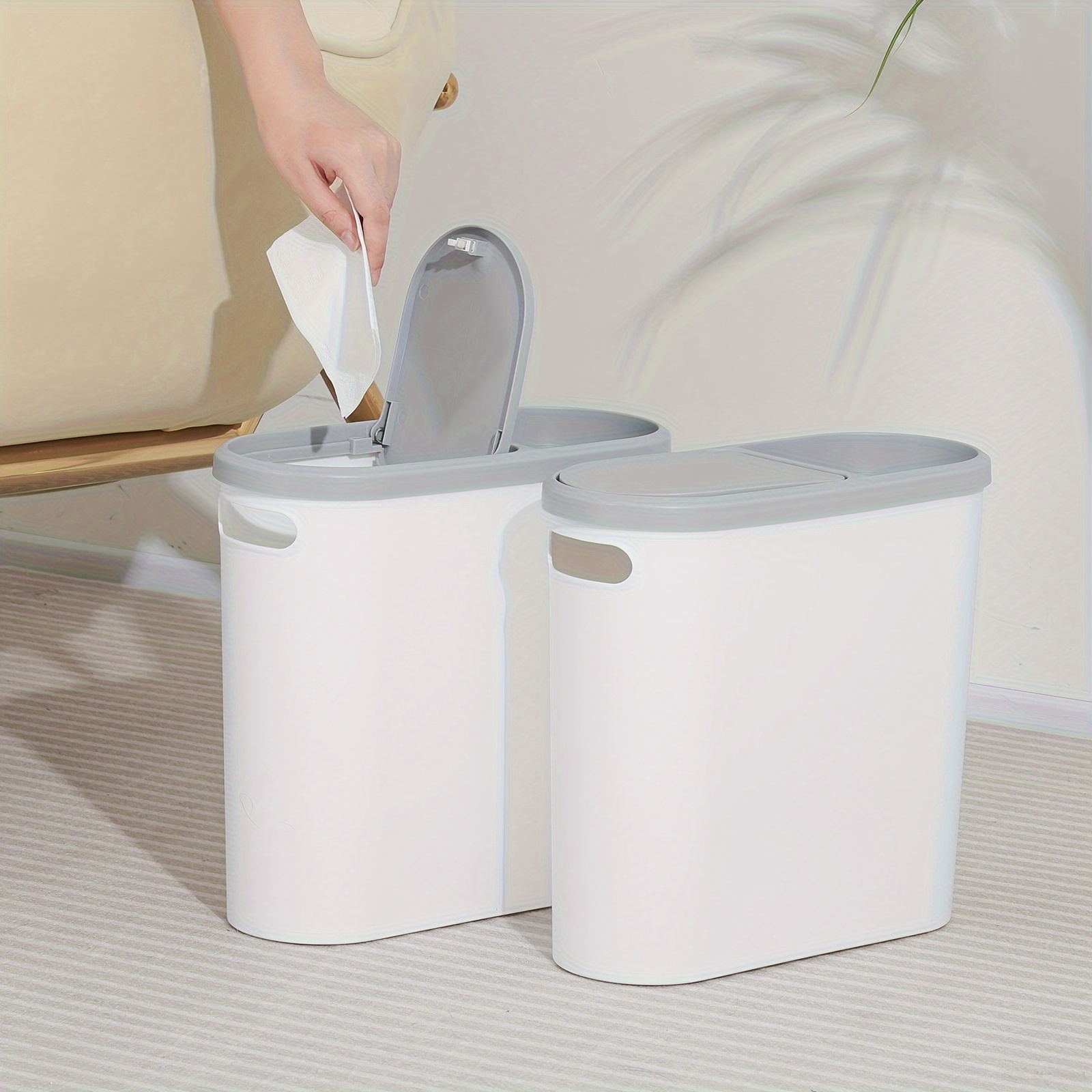 

2pc Bathroom Trash Can, Compact And Plastic Wastebasket With Built-in Handles, Easy To Clean, Rustproof, Space-saving Design, Ideal For Small In Bathroom, Laundry, And Home Office