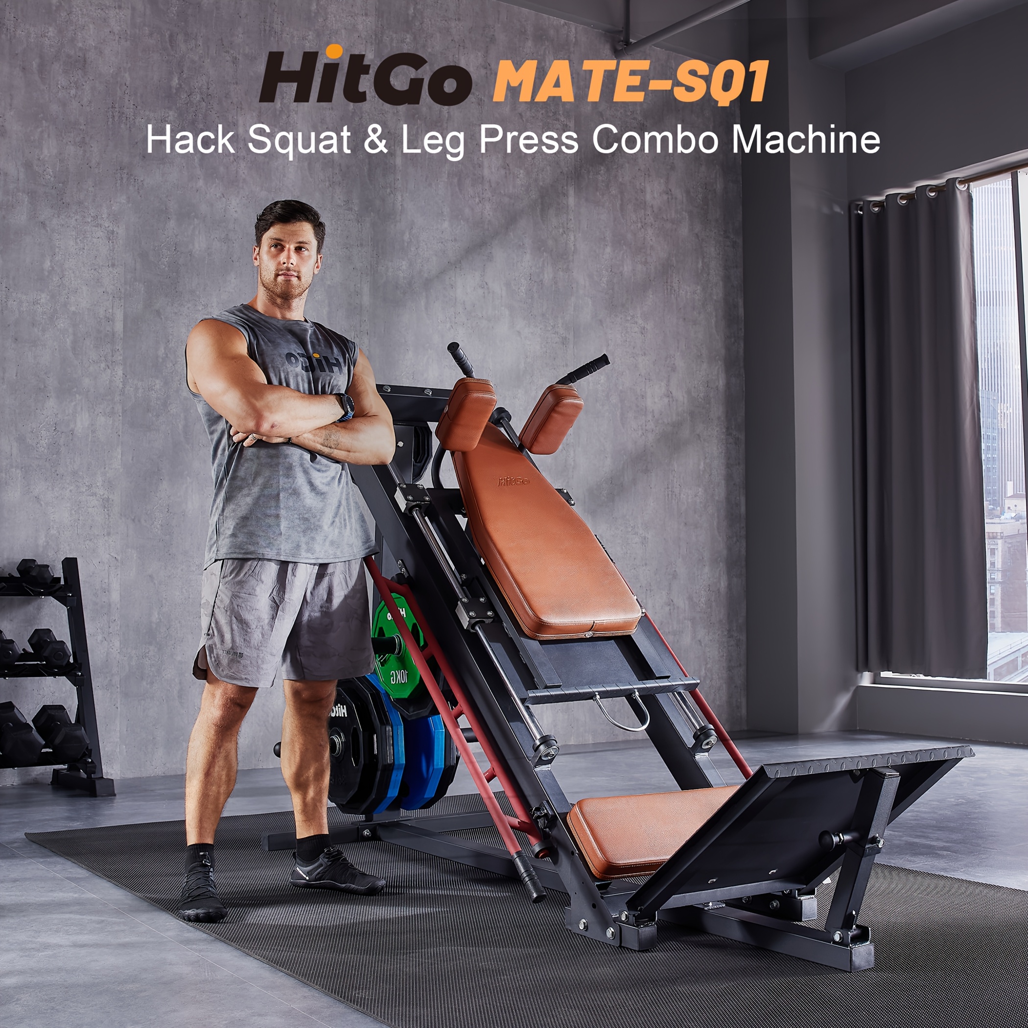 1   squat leg press combo machine convertible lower body trainer with heavy duty   adjustable   padded seat   in and grey Product details 0
