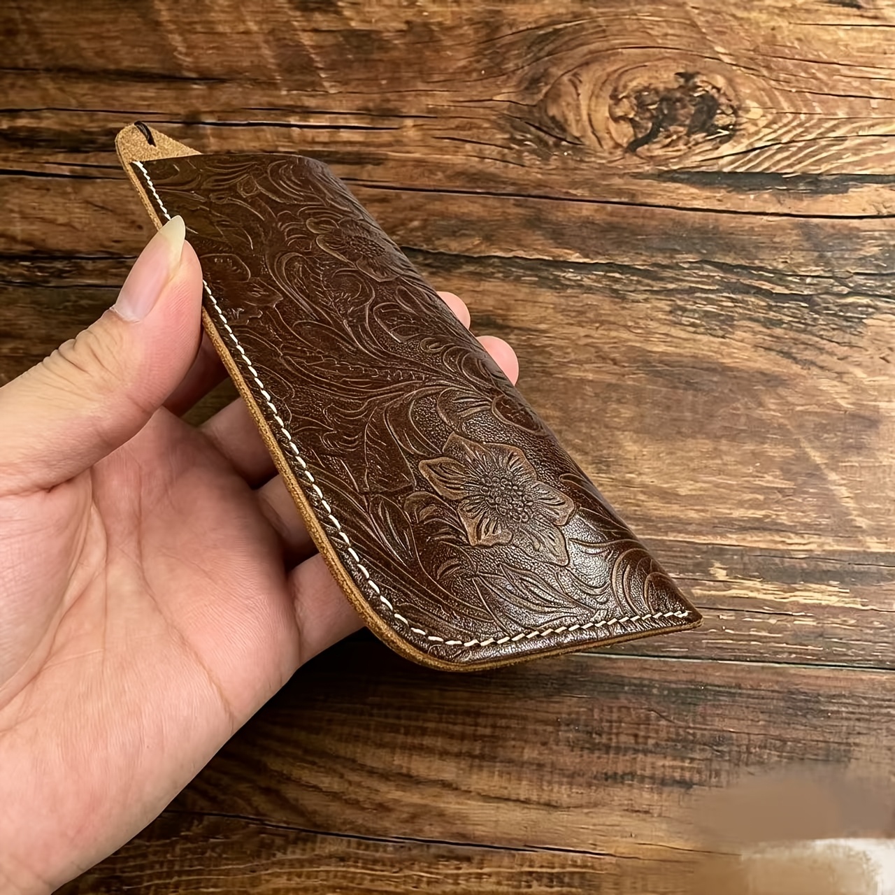 Original Hand-Carved Full-Grain Leather Glasses Pouch - Retro Genuine Leather Case for & Eyeglasses. Portable, Dust-Proof, Premium-Quality Protective Sleeve for Reading Glasses &. Compact Storage Bag with Slanted Pocket