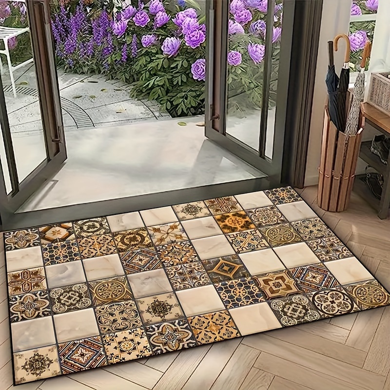 TEMU Lightweight Luxury, Square Tile Pattern - Non-slip, Washable & Durable For Porch/patio/kitchen/garden/bathroom - Decor, Perfect Christmas Gift, 19x31