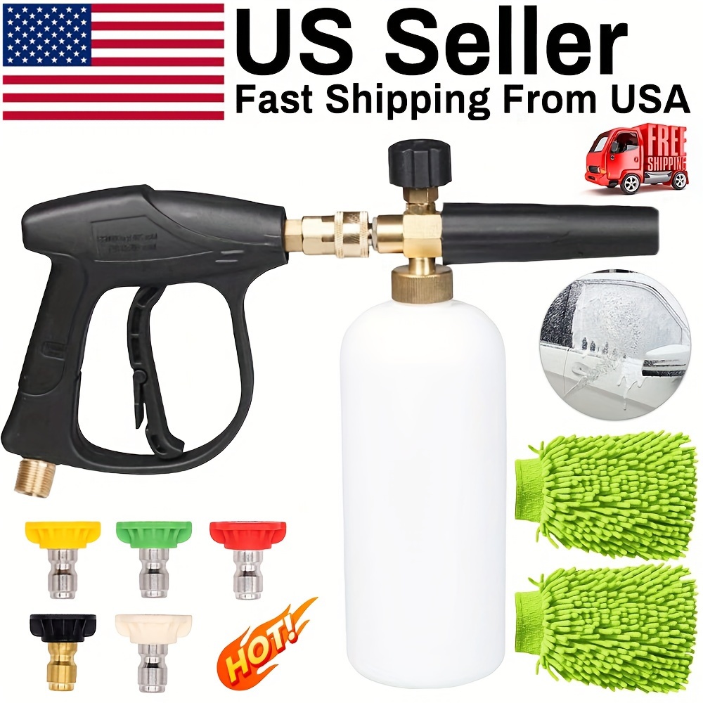 

1 Set High Pressure Washer With Pa Foam Pot, Universal Spray Nozzle Car Wash Set, 1/4" Quick Connector, Easy M22 Connection With 2 Gloves