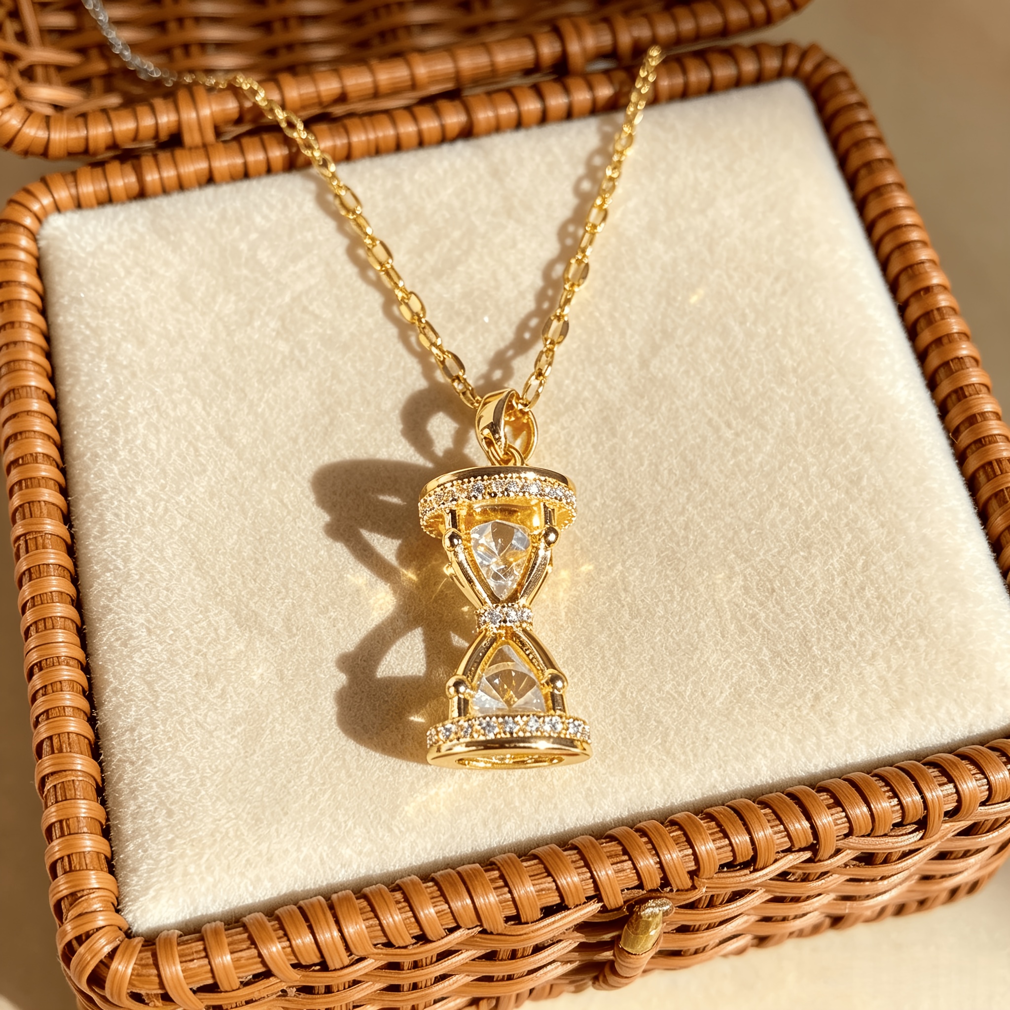 TEMU Colgante de cadena de acero inoxidable con reloj de arena de circonita sintética, un accesorio de collar de moda para mujer. Joyería de acero