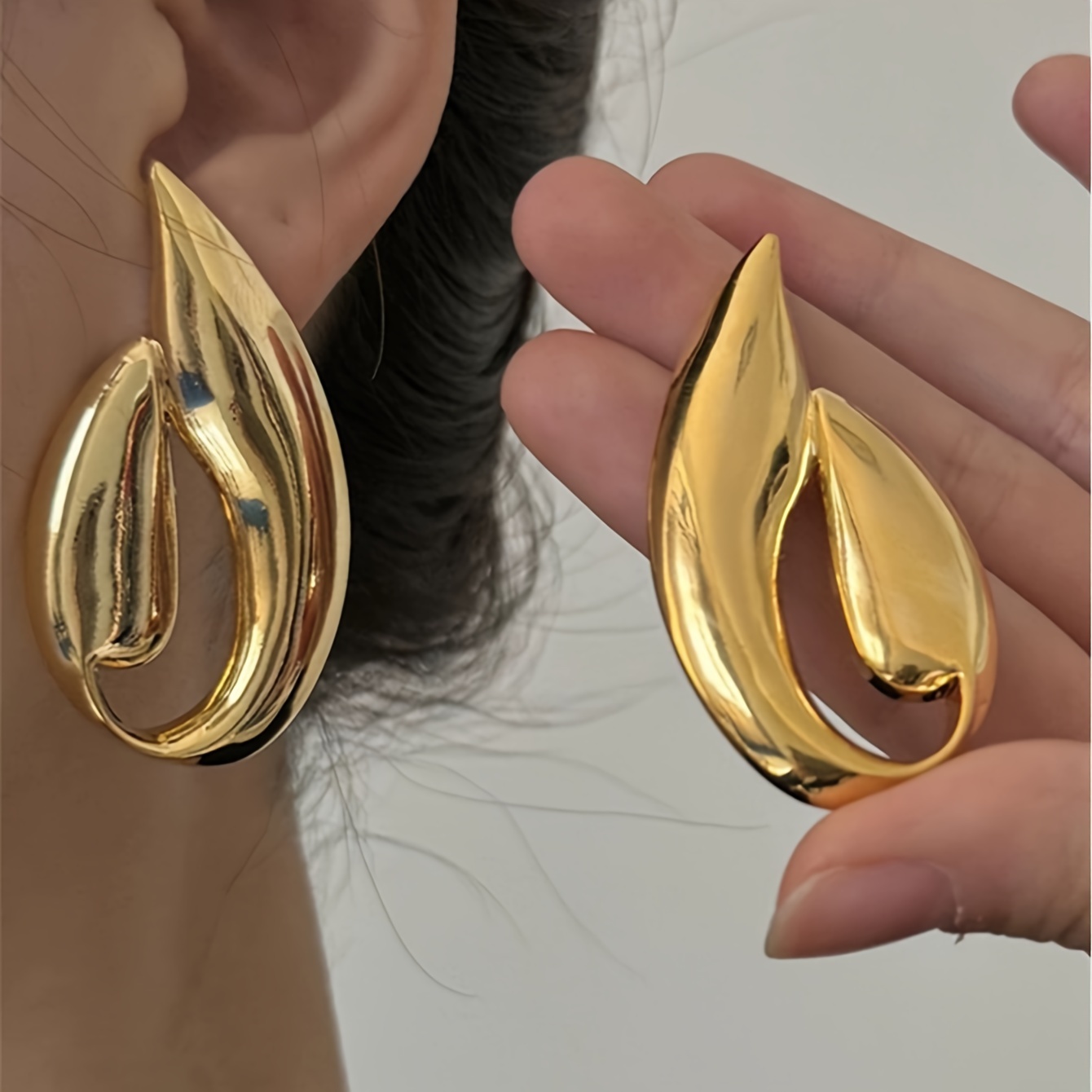 

A Pair Of Asymmetrical Geometric Earrings Golden Color Ear Piercing Jewelry Statement Accessories For Women
