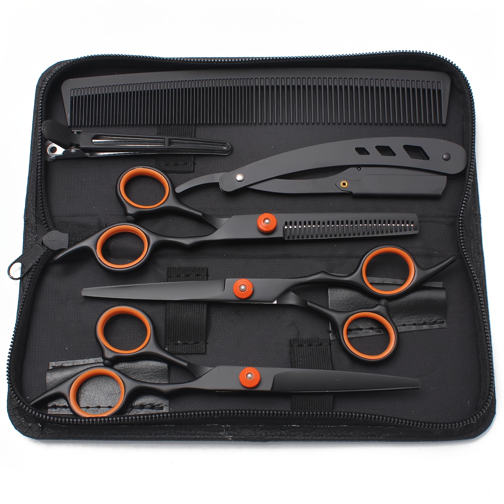 Image of Hairdressing Scissors Japan Stainless Hair Scissors 6in1 Barber Shop 1set Thinning Shears Black Hair Cutting Scissors