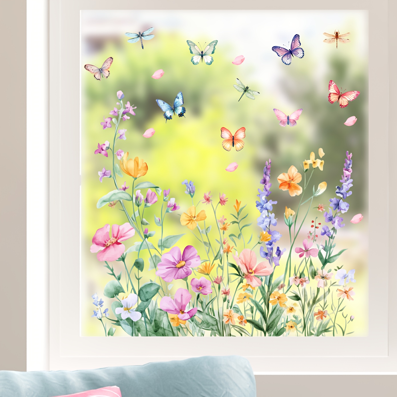 Image of Spring Summer Window Clings - Watercolor & Vinyl Decals, And Stick Removable Self-adhesive Decorative Art For Glass Living Room, Vibrant Decor, Summer Decor, Artistic Window Decals, Colorful Decals