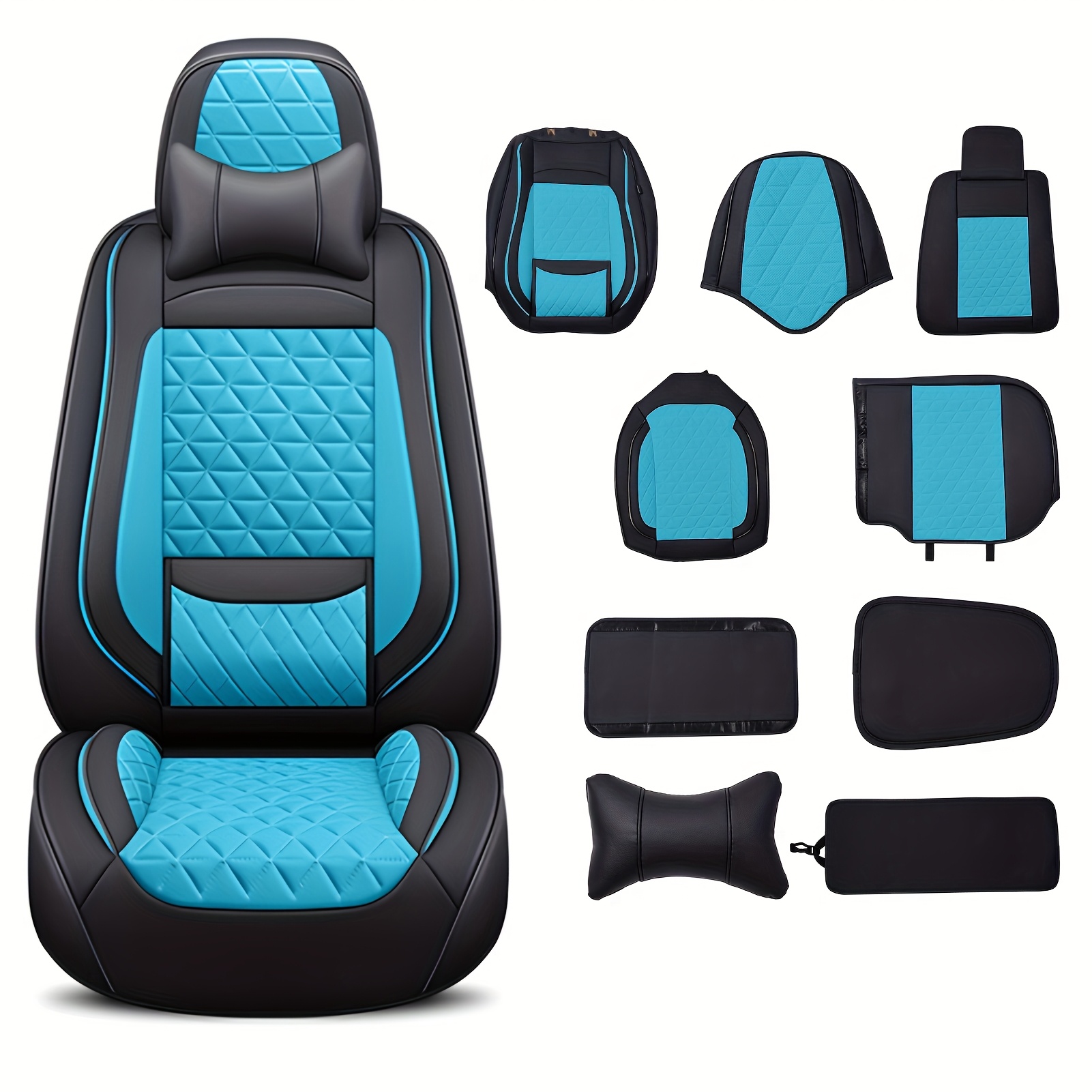 car seat cover leather full set breathable seat protector front rear seat covers set of 5 car interior accessories for most car vehicle interior upgrade upholstery reinforced stitching drivers auto detailers blue 8