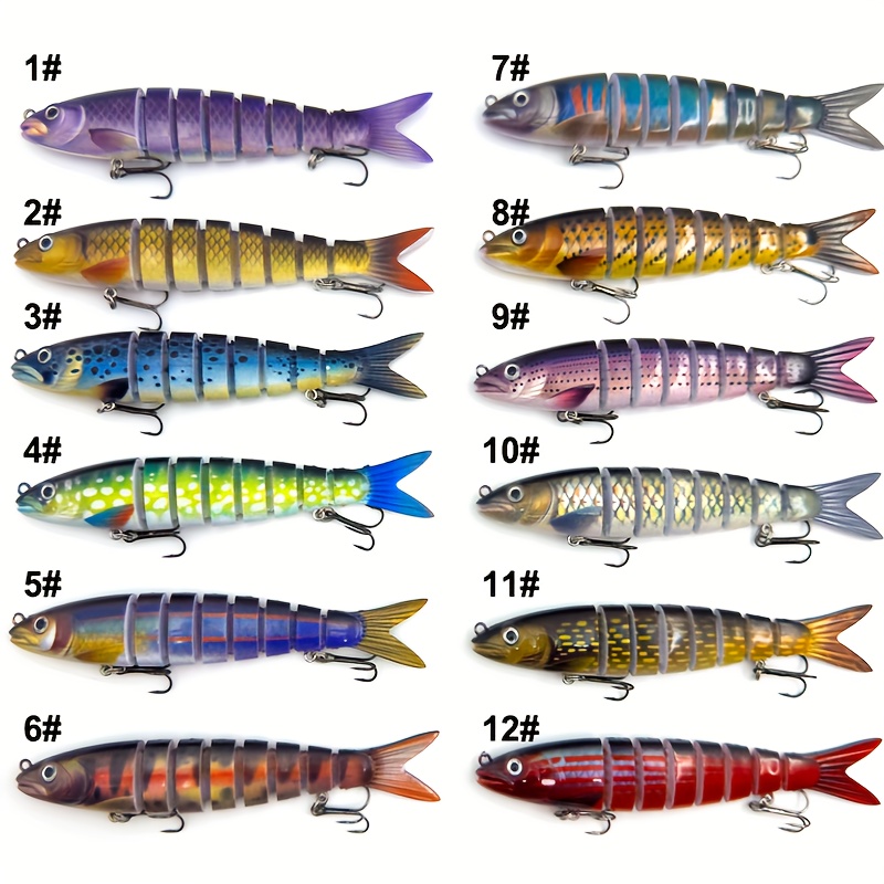 E-shop ZZKUG 12-teiliges Bionisches Köder-Set – 13,5 cm/5,32 Zoll, 19 g, 8-segmentiger Schwingdesign, 6 # verstärkter Rostschutz-Haken für Süß- und