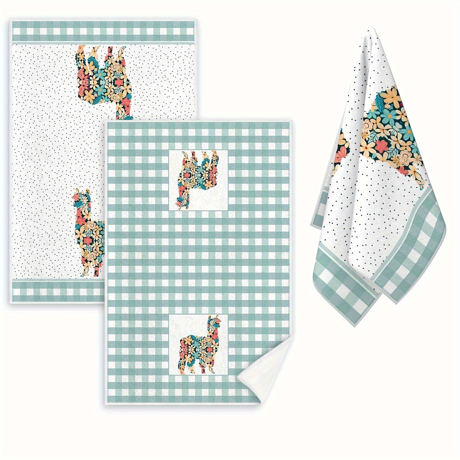 TEMU 2pcs Colorful Kitchen Towels - Absorbent Polyester Hand Towels With Floral Patterns, Lightweight & Machine Washable, Cooking, Baking, And Housewarming Gifts, Dish Towels