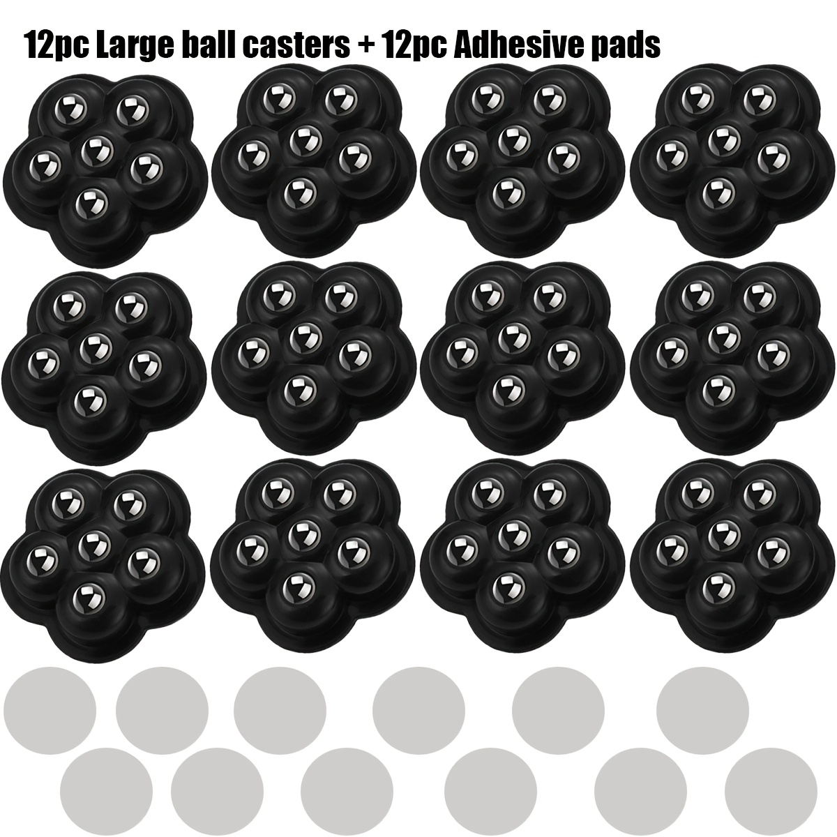TEMU 24pcs Self-adhesive Swivel Ball Caster Set (12 Large Ball Casters + 12 Adhesive Pads) 360-degree Rotating Low-profile Rollers For Furniture And