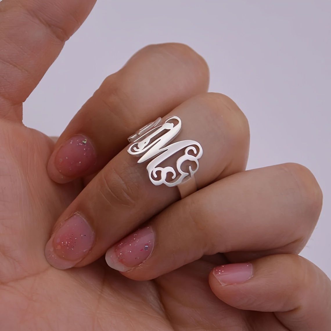 Custom 3 Letter Cuff Ring 18K Gold Plated Stainless Steel Open Ring