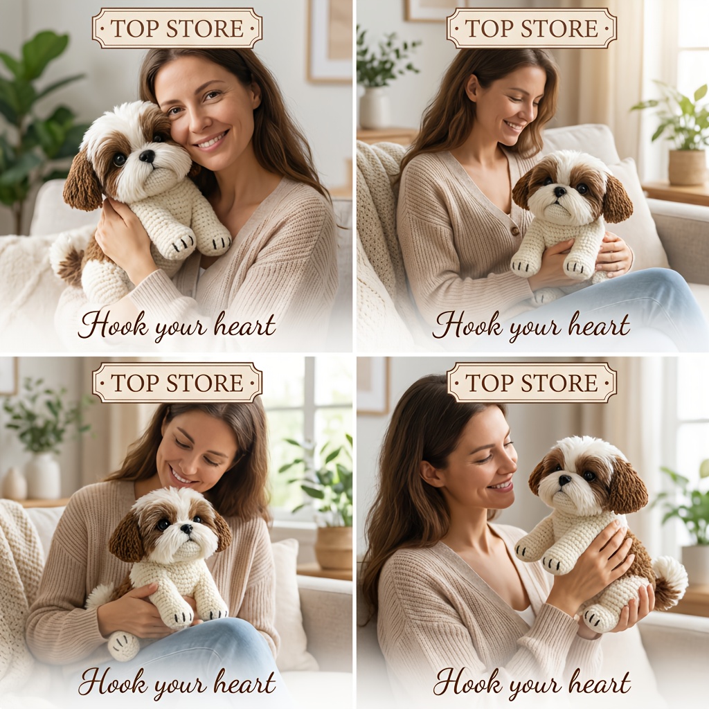 TEMU 1pc Fluffy Shih Tzu Crochet Amigurumi Kit Suitable For Beginners With Pdf Tutorial & All Materials Included - Diy Handmade Dog Craft Project,