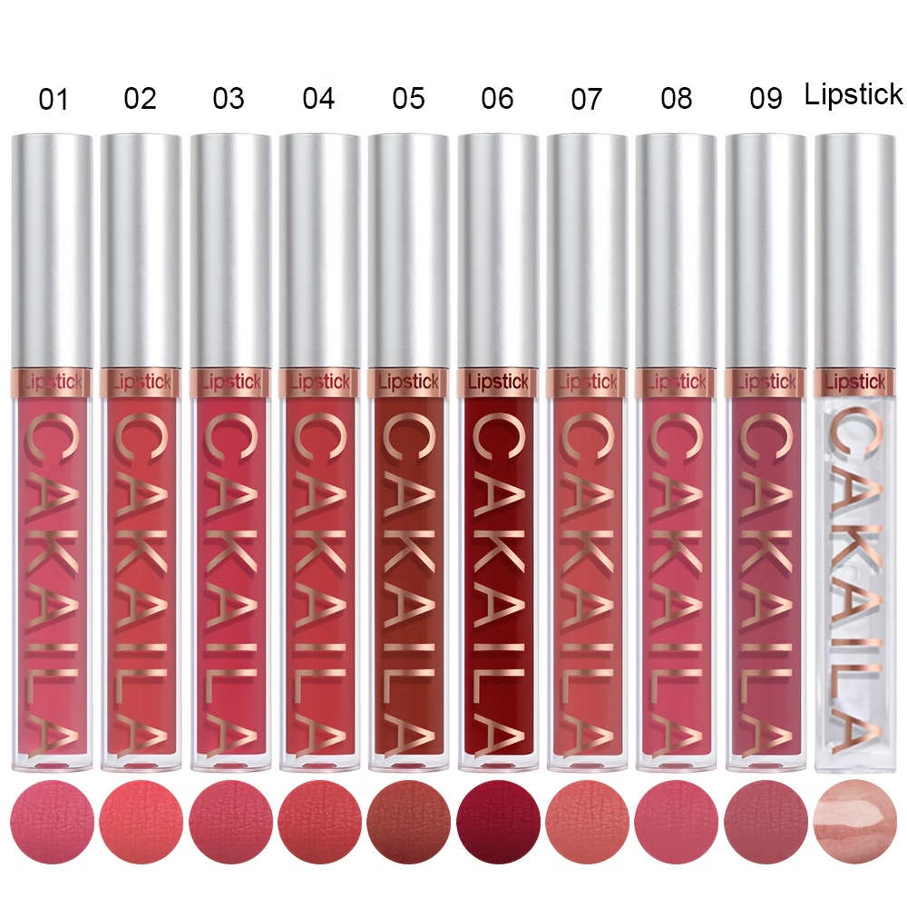 TEMU 10pcs Matte Liquid Lipstick & Lip Oil Set, Long-lasting Lip Gloss, Waterproof , Cup High Lip Tint, Velvet Matte & Moisturizing Clear Lip Oil, 9