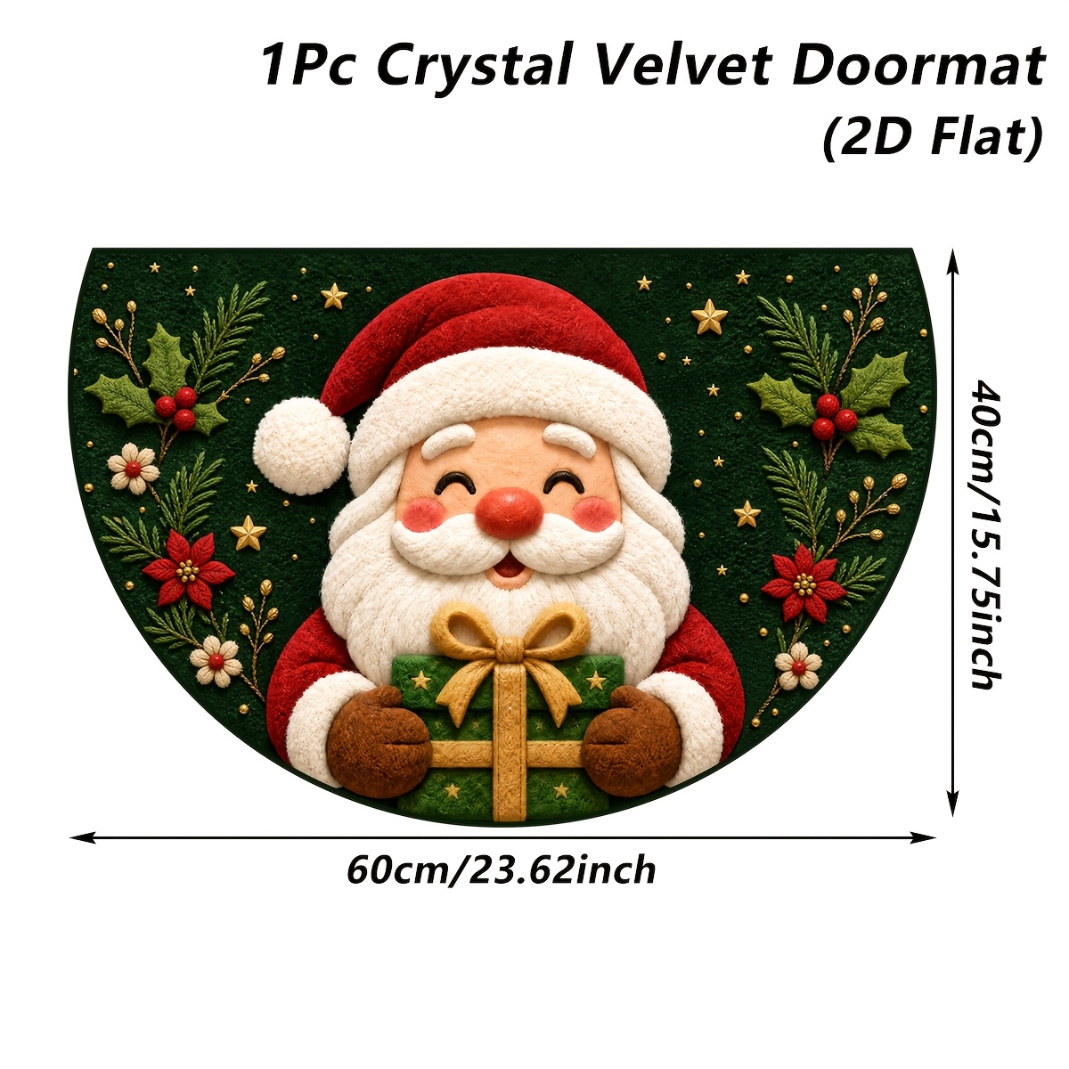 TEMU 2d Flat, 1pc, Merry Christmas Kitchen Rug, Santa Claus And Gift Patterns Rug, Semicircular Shape, Durable And Easy To Clean, Xmas Entrance Mat,
