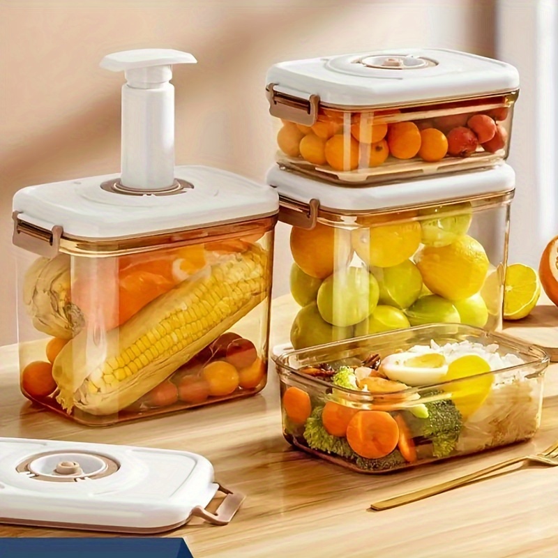 

Large Vacuum-sealed Food Storage Container - Leakproof, Drainable Fresh Produce Organizer For Kitchen & Dining