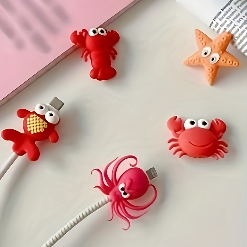 

5pcs Cute Marine Animal Crab Design Cable Protector Phone Interesting Gift