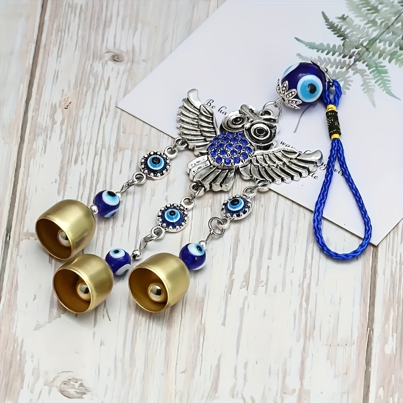 

Vintage Evil Eye Wind Chime With Owl - Handcrafted Metal Car & Home Decor, Good Luck Protection Charm For Garden, Patio, And Office