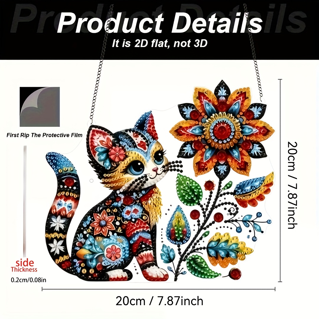 TEMU 2d Flat - 1pc 2d Colorful Flower Cat Sun Catcher, Perfect For Cat Lovers, Vibrant Bohemian Style, Ornament For Garden Courtyard, Home, Office,