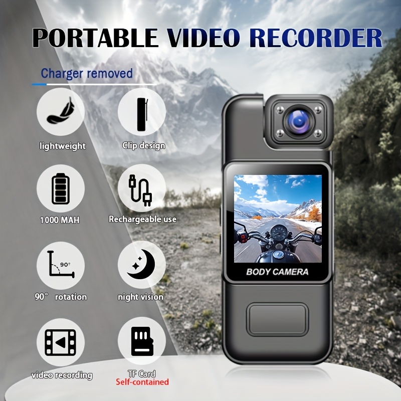 YIIYRY 1080P Full HD Outdoor Cycling Camera, Motorcycle Dashcam with Night Vision, One-Click Audio & Video Recording, 1000mAh Rechargeable Battery, Sleek Black Design - Perfect Christmas Gift (SD Card Not Included), Bike Camera for Cycling, Secure Clip Design