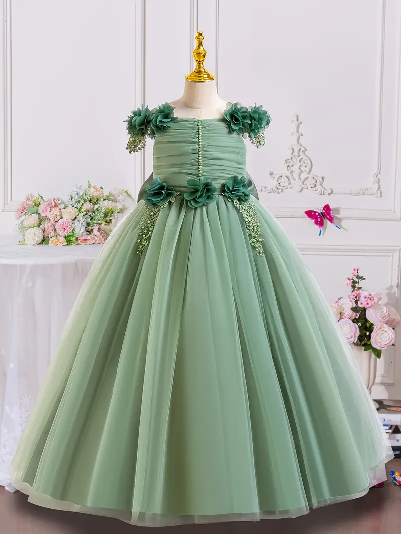 * Forest Petal Princess Dress - Floral Midi-Length Skirt for Little Girls, Stage Performance Hostess Outfit * Forest Petal Princess Dress - Floral Midi-Length Skirt for Little Girls, Stage Performance Hostess Outfit