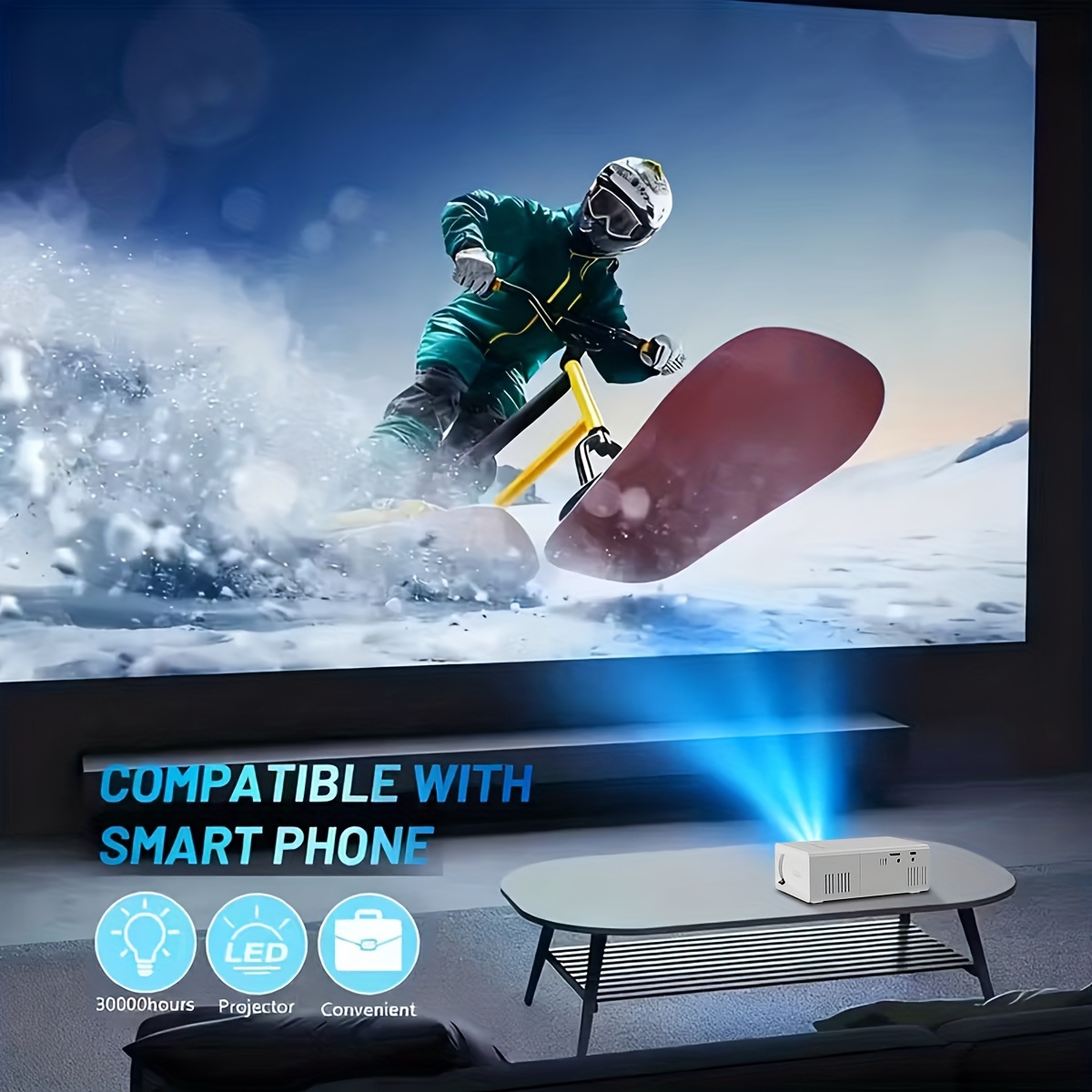 Mini projector in home setting